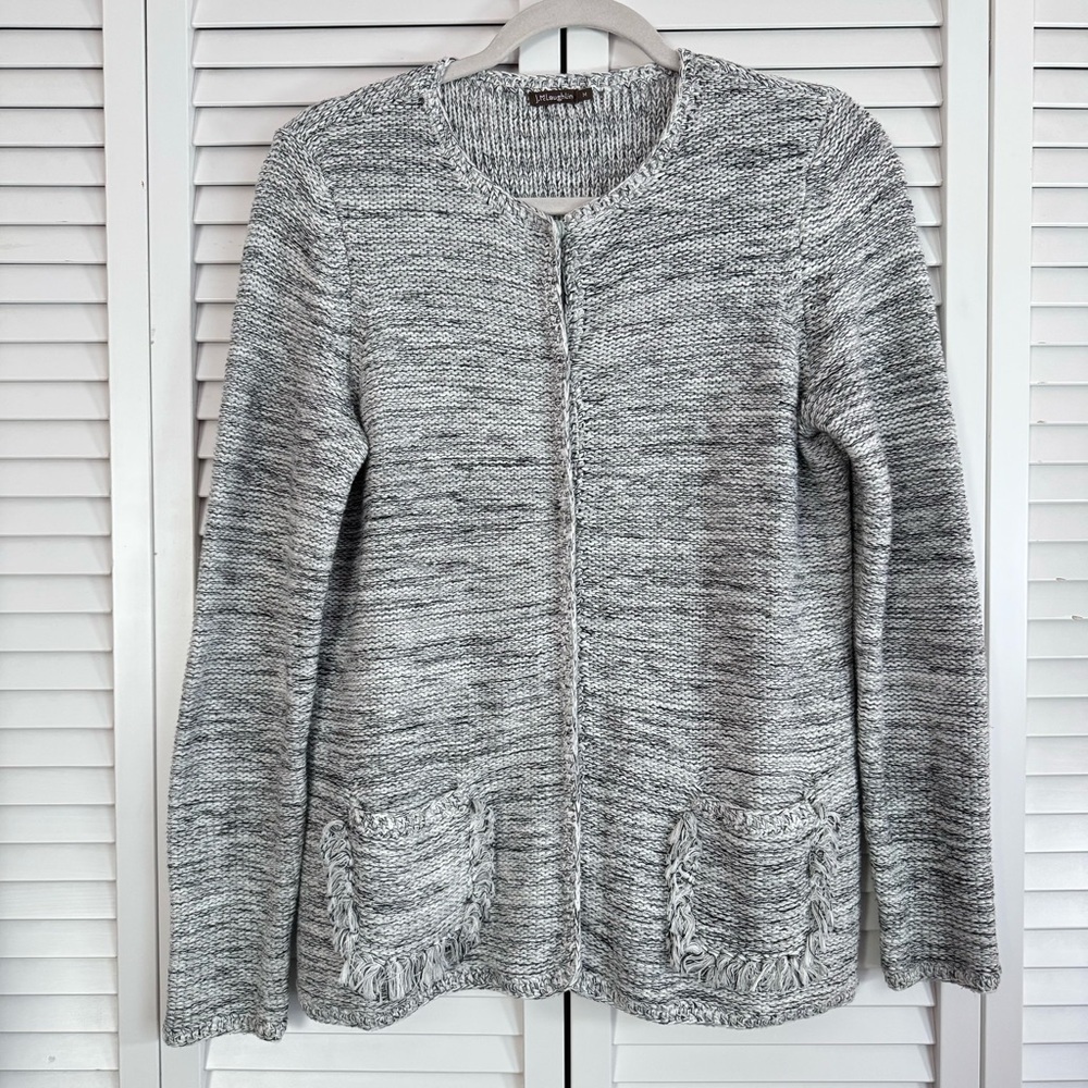 J McLaughlin Gray Snap Button Cotton Knit Long Sleeve Cardigan Size Medium